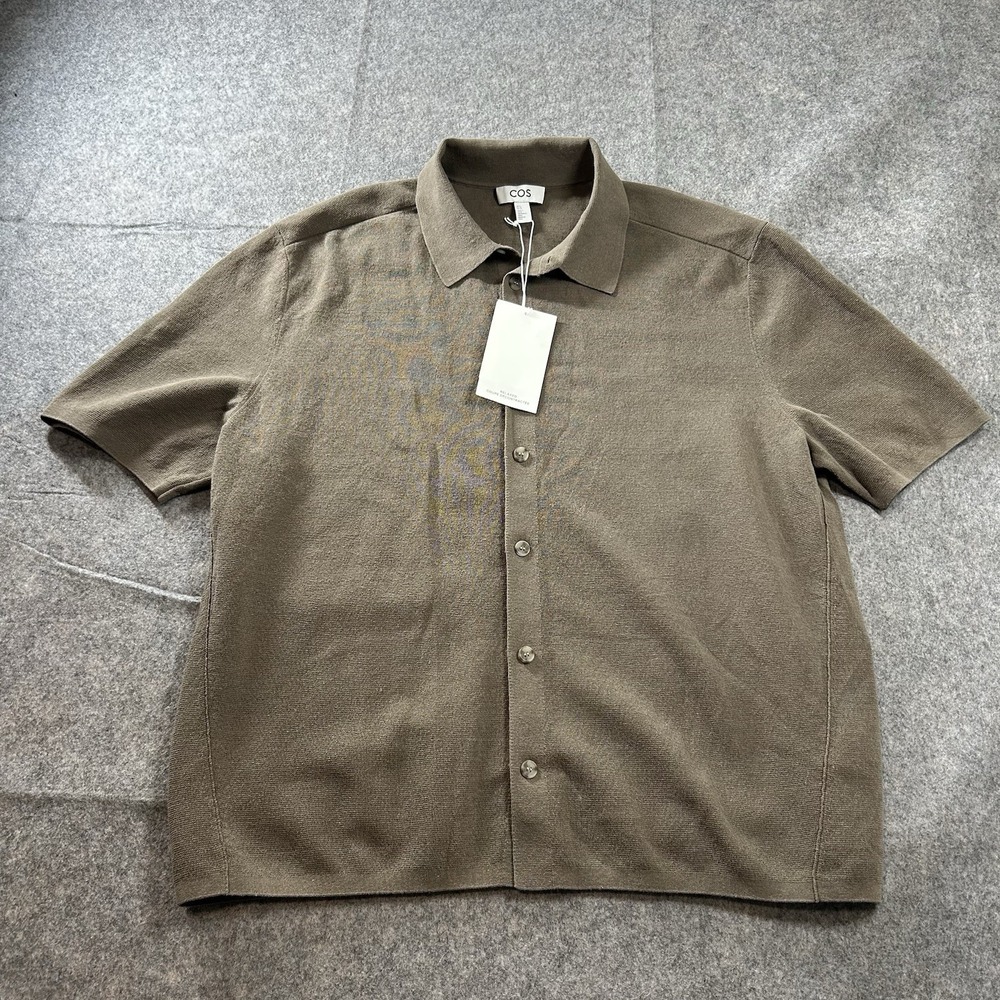 COS Shirt Mens XL Knitted Linen Button Down Khaki Brown Lightweight
